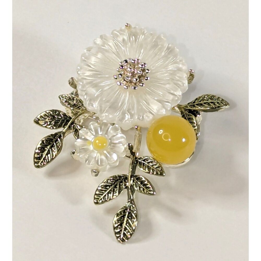 White Yellow Flower Brooch
